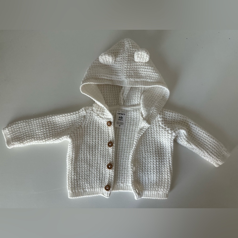 BOGO ALL BABY Carter’s Newborn Baby Knit Sweater - Ivory White w/ Ears